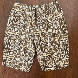 Chico's Brown and White Bermuda Shorts with Geometric Pattern